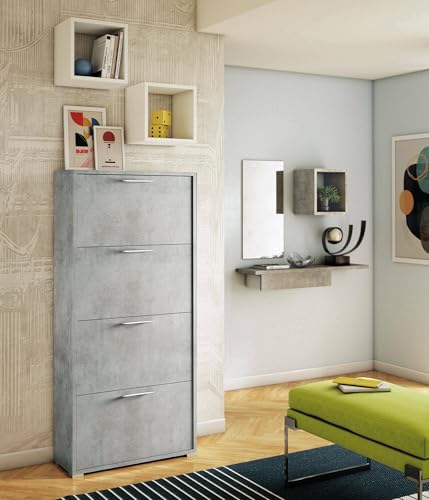 Dmora - Schuhregal Rosa, Mehrzweck-Eingangsmöbel mit 4 Falttüren, Schuhschrank mit doppelter Tiefe, 100 % Made in Italy, 67 x 28 x 147 cm, Zement, Dmora - Schuhregal Rosa, Mehrzweck-Eingangsmöbel mit 4 Falttüren, Schuhschrank mit doppelter Tiefe, 100 % Made in Italy, 67 x 28 x 147 cm, Zement, von Dmora