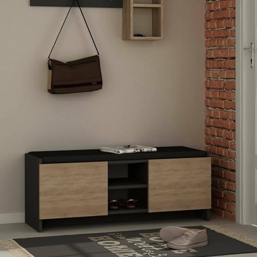 Dmora - Schuhschrank Algedi, Schuhregal, Mehrzweck-Eingangsgarderobe, Möbel für Schuhe, 110x37h43 cm, Anthrazit und Eiche von Dmora