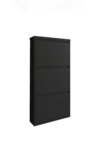 Dmora - Schuhschrank Eliseo, Schuhregal aus Metall, Mehrzweck-Eingangsgarderobe, Möbel für Schuhe, 50x15h104 cm, Schwarz von Dmora