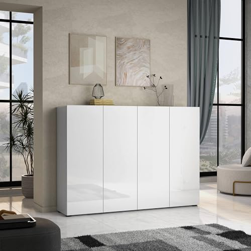 Dmora - Schuhschrank Uitenhage, Schuhregal, Mehrzweck-Eingangsgarderobe, Möbel für Schuhe, Made in Italy, 160x34h115 cm, Glänzendes Weiß Dmora - Schuhschrank Uitenhage, Schuhregal, Mehrzweck-Eingangsgarderobe, Möbel für Schuhe, Made in Italy, 160x34h115 cm, Glänzendes Weiß von Dmora