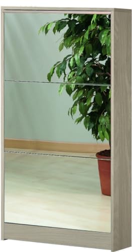 Dmora Schuhschrank mit 3 Türen und 1 Spiegel, Braun von Dmora