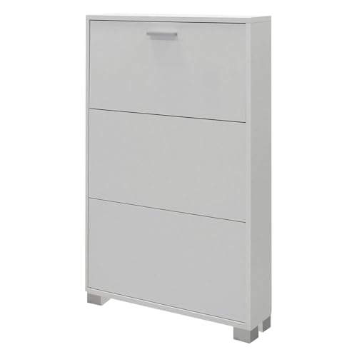 Dmora Schuhschrank mit DREI Türen aus weißem Holz, 70 x 18 x 118 cm von Dmora