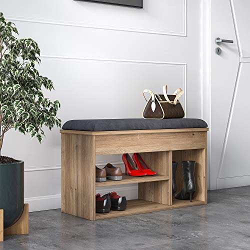 Dmora Schuhschrank mit Sitz und Ablagen, 80 x 31 x 46 cm, Eichenfarbe von Dmora