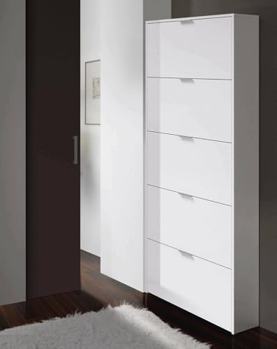 Dmora - Schuhregal Washington, Schuhschrank mit 5 Falttüren, Schuhregal mit hohem Eingang, modernes Schuhregal, 70 x 17 x 180 cm, glänzend weiß Dmora - Schuhregal Washington, Schuhschrank mit 5 Falttüren, Schuhregal mit hohem Eingang, modernes Schuhregal, 70 x 17 x 180 cm, glänzend weiß von Dmora