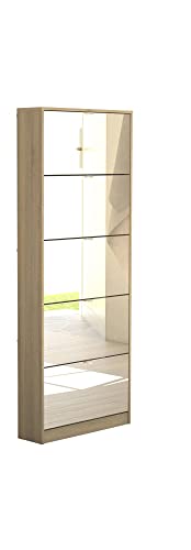 Dmora Schuhschrank mit fünf Türen mit Spiegel, Eichenfarbe, 71 x 181 x 20 cm von Dmora