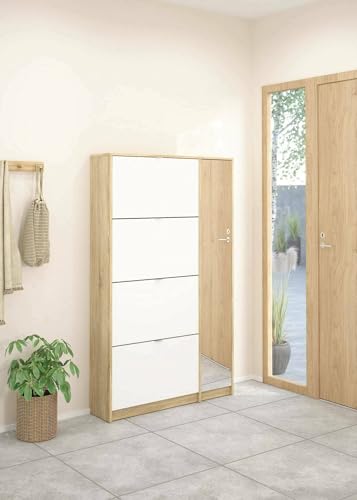 Dmora Schuhschrank mit vier Türen mit Spiegel, Eichenfarbe, Maße 99 x 162 x 17 cm von Dmora