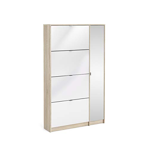 Dmora Schuhschrank mit vier Türen mit Spiegel, Eichenfarbe, Maße 99 x 162 x 17 cm von Dmora