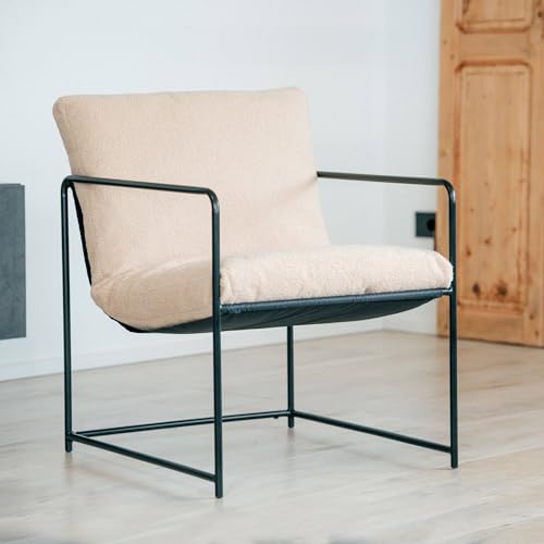 Dmora - Sessel Poplar, Sessel mit Bouclé-Stoff bezogen, gepolsterter Stuhl, Sitz mit Metallarmlehnen, 61x67h75 cm, Beige von Dmora