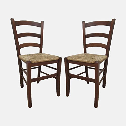 Dmora Set aus 2 klassischen Holzstühlen, für Esszimmer, Küche oder Wohnzimmer, Made in Italy, cm 44x45h87, Sitzhöhe cm 43, Nussbaumfarbe von Dmora