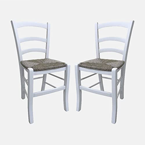 Dmora Set aus 2 klassischen Holzstühlen, für Esszimmer, Küche oder Wohnzimmer, Made in Italy, cm 46x42h87, Farbe Weiß von Dmora