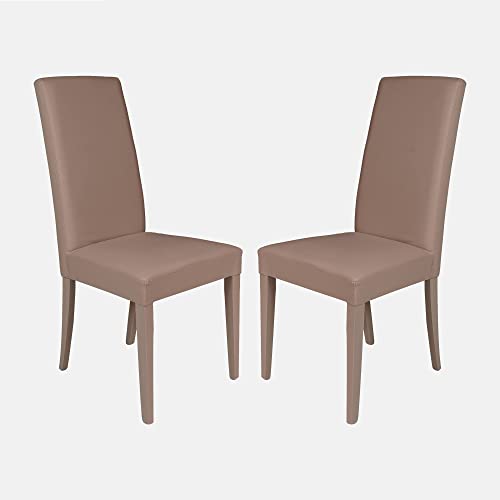 Dmora Set aus 2 klassischen Holzstühlen, für Esszimmer, Küche oder Wohnzimmer, Made in Italy, cm 46x55h99, Sitzhöhe cm 47, Sandfarbe von Dmora