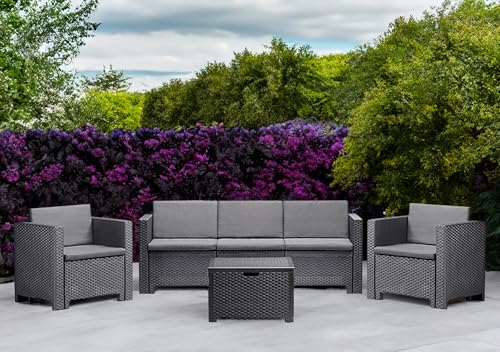 Dmora - Loungeset für draußen Cerere, Outdoor-Lounge mit Couchtisch, Terrassenset mit Kissen, Gartenkomposition mit Sofa und Sesseln, Made in Italy, Anthrazit Dmora - Loungeset für draußen Cerere, Outdoor-Lounge mit Couchtisch, Terrassenset mit Kissen, Gartenkomposition mit Sofa und Sesseln, Made in Italy, Anthrazit von Dmora