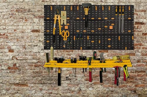 Dmora Set von 2 Paneelen und 2 Werkzeughalter Regale mit 50 Haken, Organizer Wandgegenständen, 100% Made in Italy, 100x22H50 cm, schwarze Farbe von Dmora