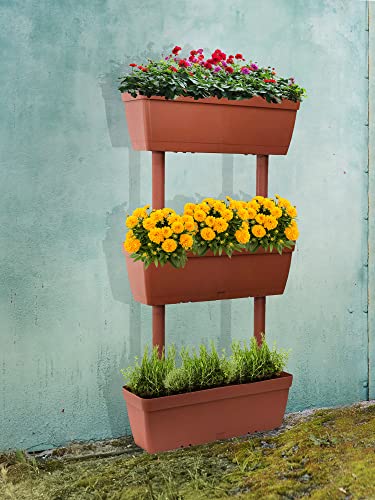 Dmora Set von 3 Vasen für den häuslichen Gemüsegarten, Set von 3 Blumentürvasen für Innen oder Außenbereich, 100% Made in Italy, 49x22h16 cm, braune Farbe von Dmora