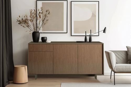 Dmora - Sideboard Agrifoglio, Wohnzimmer-Sideboard, Wohnzimmer-Buffet mit 3 Türen und 1 Schublade, 100% Made in Italy, 170 x 42 x 78 cm, Braun und Walnuss von Dmora