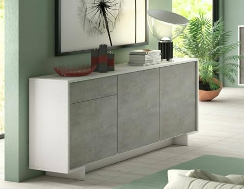 Dmora - Sideboard Agrifoglio, Wohnzimmer-Sideboard, Wohnzimmer-Buffet mit 3 Türen und 1 Schublade, 100% Made in Italy, 170 x 42 x 78 cm, Weiß und Zement von Dmora