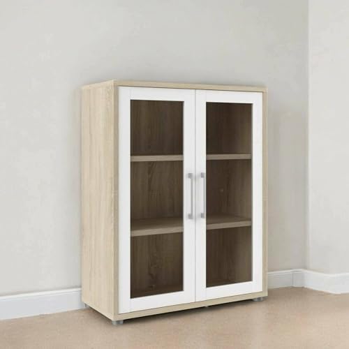 Dmora - Kommode Laureen, Wohnzimmerbuffet, Wohnzimmer-Sideboard, Moderne Küchen-Speisekammer, 89x40 h113 cm, Eiche und Weiß von Dmora