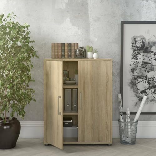 Dmora - Kommode Leocadie, Wohnzimmerbuffet, Wohnzimmer-Sideboard, Moderne Küchen-Speisekammer, 89x40 h113 cm, Eiche von Dmora