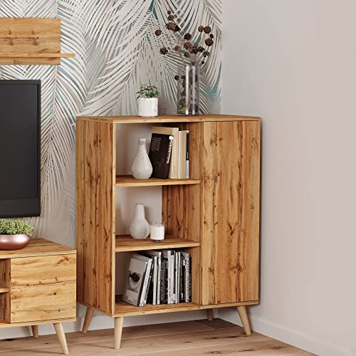 Dmora Sideboard mit 1 Tür und 2 Regalen, Buffet mit Füßen, Wohnzimmer-Sideboard im Scandi-Stil, Bücherregal mit Regalen, cm 40x90h116, Ahornfarbe von Dmora