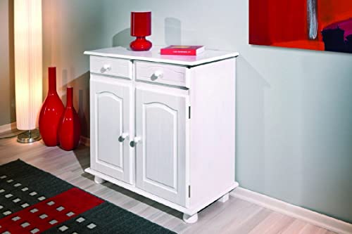 Dmora Sideboard mit 2 Türen und 2 Schubladen aus weiß wasserlackierter massiver Kiefer Dmora Sideboard mit 2 Türen und 2 Schubladen aus weiß wasserlackierter massiver Kiefer von Dmora