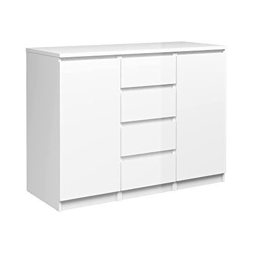 Dmora Sideboard mit Türen und Schubladen, weiß glänzend, 120 x 90 x 50 cm von Dmora
