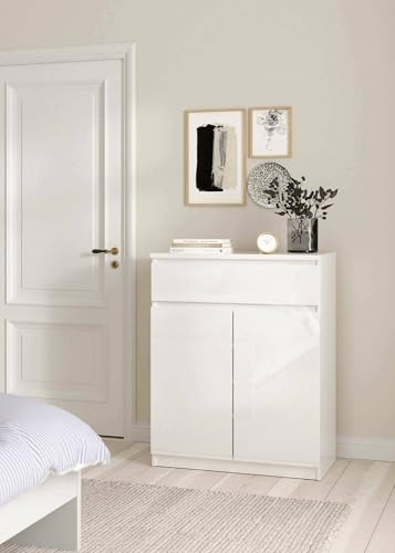 Dmora Sideboard mit Türen und einer Schublade, weiß glänzend, 80 x 100 x 41 cm von Dmora