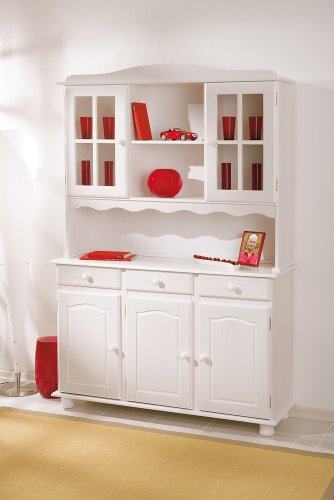 Dmora Sideboard mit drei Türen und Schubladen mit oberer Vitrine, weiße Farbe, 130 x 198 x 32 cm von Dmora