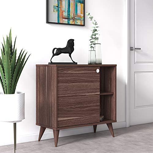 Dmora Sideboard mit einer Flügeltür und Einlegeböden, 75 x 35 x 74 cm, Nussbaumfarbe von Dmora