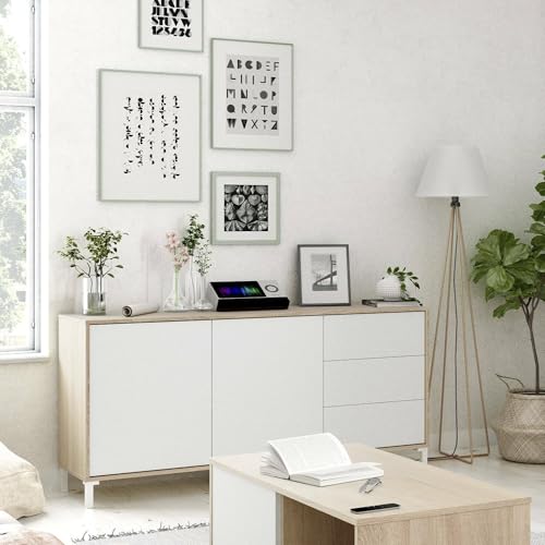 Dmora - Concord-Sideboard, Wohnzimmer-Buffet, TV-Schrank, Wohnzimmer-Kleiderschrank, modernes Sideboard mit 2 Türen und 3 Schubladen, 154 x 41 x 74 cm, Eiche und Weiß von Dmora