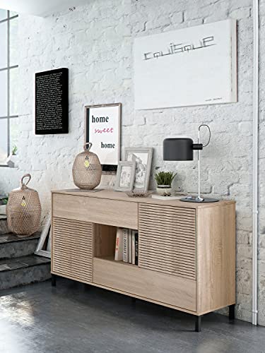 Dmora - Highboard Waco, Modernes Sideboard mit 2 Türen, Buffet im Wohnzimmer, Fernsehschrank, Sideboard mit Füßen für Wohnzimmer, cm 151x41h80, Eiche von Dmora