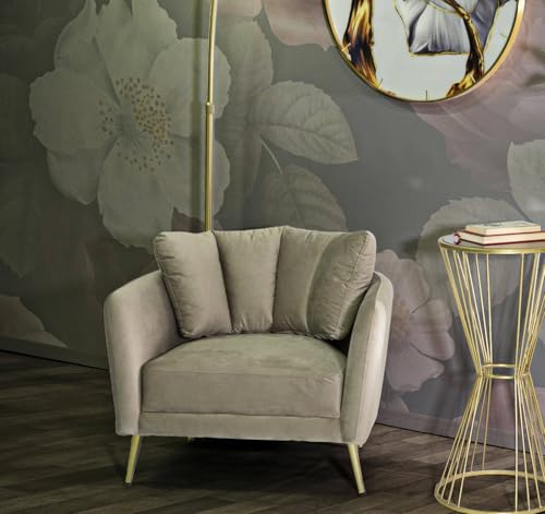 Dmora - Sessel Biassono, Gepolsterter Sitz, Einzelsofa im Wohnzimmer, Stuhl mit Armlehnen, 88x77 h74 cm, Grau und Gold von Dmora