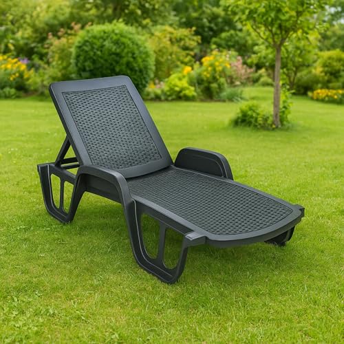 Dmora - Sonnenliege Milano, verstellbare Gartenliege mit Armlehnen, Outdoor-Liege, 100 % Made in Italy, 192 x 71 x 100 cm, Anthrazit von Dmora