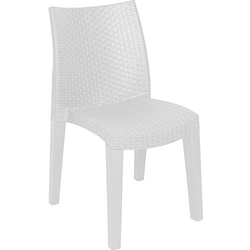 Dmora - Gartenstuhl Trieste, Gartensitz, Stuhl für Esstisch, Sessel für den Außenbereich in Rattan-Optik, 100 % Made in Italy, Cm 48x55h86, weiß von Dmora