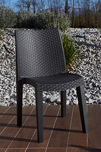 Dmora - Gartenstuhl Trieste, Gartensitz, Stuhl für Esstisch, Outdoor-Sessel in Rattan-Optik, 100 % Made in Italy, Cm 48x55h86, Anthrazit von Dmora