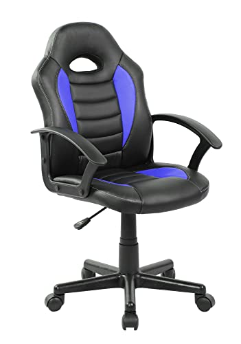 Dmora Stuhl Hervey, Gaming-Sessel für Jungen, Schreibtischstuhl, 56 x 55 cm, 89/100, Schwarz und Blau von Dmora