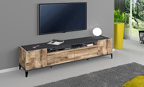 Dmora TV-Möbel für Wohnzimmer, Made in Italy, TV-Möbel mit 2 Türen und 2 Schubladen, Cm 200x40h47, Schiefer und Ahorn von Dmora