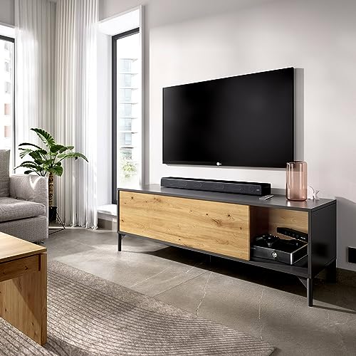 Dmora TV-Schrank Olimpo, niedrige Wohnzimmer, Anrichte für Fernseher, 132 x 39 x 44 cm, Eiche Nodi und Anthrazit von Dmora