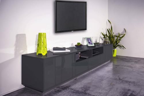Dmora - TV-Schrank Orazio, niedriges Wohnzimmer-Sideboard, Fernsehständer-Basis, 100% Made in Italy, 260 x 41 x 46 cm, glänzendes Anthrazit, Dmora - TV-Schrank Orazio, niedriges Wohnzimmer-Sideboard, Fernsehständer-Basis, 100% Made in Italy, 260 x 41 x 46 cm, glänzendes Anthrazit, von Dmora