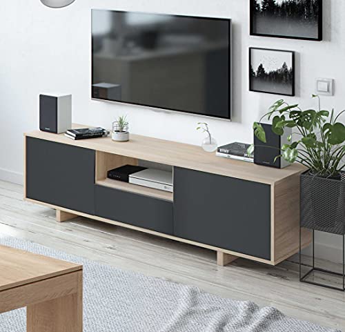 Dmora - TV-Ständer Visalia, Wohnzimmer TV-Sideboard, 3-türiger TV-Ständer, Niedriges Sideboard für Wohnzimmer, cm 150x41h46, Eiche von Dmora