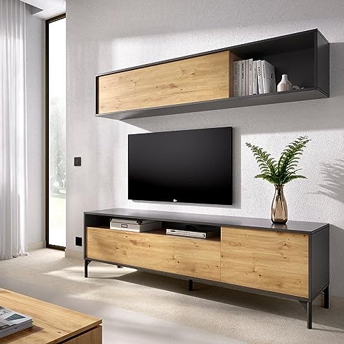 Dmora Tambo, Wohnzimmer-Set, TV-Schrank, Mehrzweck-Lounge, 180 x 41 x 180 cm, Nodi Eiche und Anthrazit von Dmora