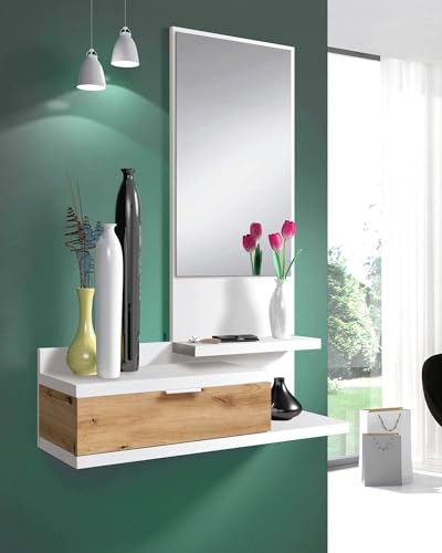 Dmora - Tijuana-Eingangsmöbel, Eingang mit Spiegel und Schublade, Taschentablett für die Eingangshalle kleiner Wohnungen, 81 x 29 x 116 cm, weiße und geknotete Eiche Dmora - Tijuana-Eingangsmöbel, Eingang mit Spiegel und Schublade, Taschentablett für die Eingangshalle kleiner Wohnungen, 81 x 29 x 116 cm, weiße und geknotete Eiche von Dmora