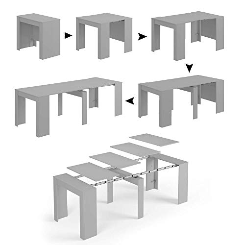 Dmora - Konsolentisch Compton, Ausziehbarer Esstisch, Tisch mit Mehrzweckverlängerungen, die auf bis zu 10 Sitzplätze erWeißert werden können, 51/237x90h78 cm, Beton von Dmora