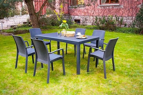 Dmora - Tisch im Freien Giove, rechteckiger GartenRegal, Mehrzweck-Gartentisch in Rattan-Optik, 100% Made in Italy, 150x90h74 cm, Anthrazit Dmora - Tisch im Freien Giove, rechteckiger GartenRegal, Mehrzweck-Gartentisch in Rattan-Optik, 100% Made in Italy, 150x90h74 cm, Anthrazit von Dmora