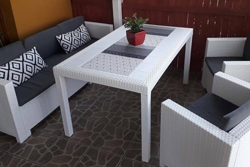 Dmora - Tisch im Freien Giove, rechteckiger Gartentisch, Mehrzweck-Gartentisch in Rattan-Optik, 100% Made in Italy, 150x90h74 cm, Weiß von Dmora