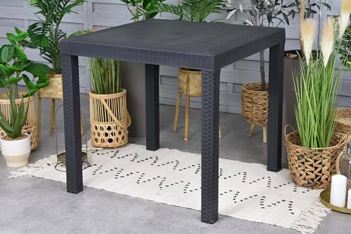 Dmora - Tisch im Freien Marte, Fester quadratischer Regal, Mehrzweck-Gartentisch in Rattan-Optik, 100% Made in Italy, 80x80h74 cm, Anthrazit von Dmora