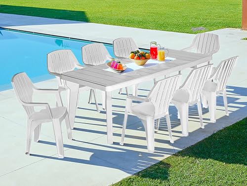 Dmora - Tisch im Freien Mercurio, Rechteckiger Regal, Ausziehbarer Garten- oder Stehtisch, 100% Made in Italy, 160-220x90h74 cm, Weiß von Dmora