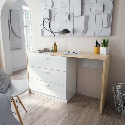 Dmora Toronto Schreibtisch, Schreibtisch mit Kommode und versenkbarer Tischplatte, Computertisch, 75 x 40 x 130 cm, Weiß und Eiche Knoten, Melaminplatte 15 mm Dmora Toronto Schreibtisch, Schreibtisch mit Kommode und versenkbarer Tischplatte, Computertisch, 75 x 40 x 130 cm, Weiß und Eiche Knoten, Melaminplatte 15 mm von Dmora