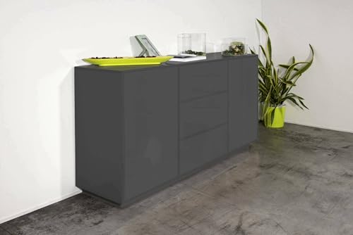 Dmora - Kommode Umberto, Küchen-Sideboard mit 2 Türen und 3 Schubladen, Wohnzimmer-Buffet, 100% Made in Italy, 160 x 41 x 86 cm, glänzendes Anthrazit, Dmora - Kommode Umberto, Küchen-Sideboard mit 2 Türen und 3 Schubladen, Wohnzimmer-Buffet, 100% Made in Italy, 160 x 41 x 86 cm, glänzendes Anthrazit, von Dmora