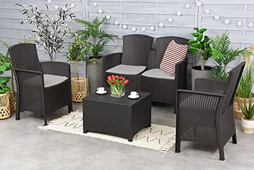 Dmora Urano-Lounge, Gartenmöbel-Set mit Kissen, für den Innen-und Außenbereich, 100% Made in Italy, Anthrazit von Dmora