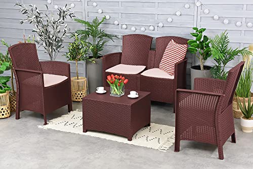 Dmora Urano-Lounge, Gartenmöbel-Set mit Kissen, für den Innen-und Außenbereich, 100% Made in Italy, Braun von Dmora